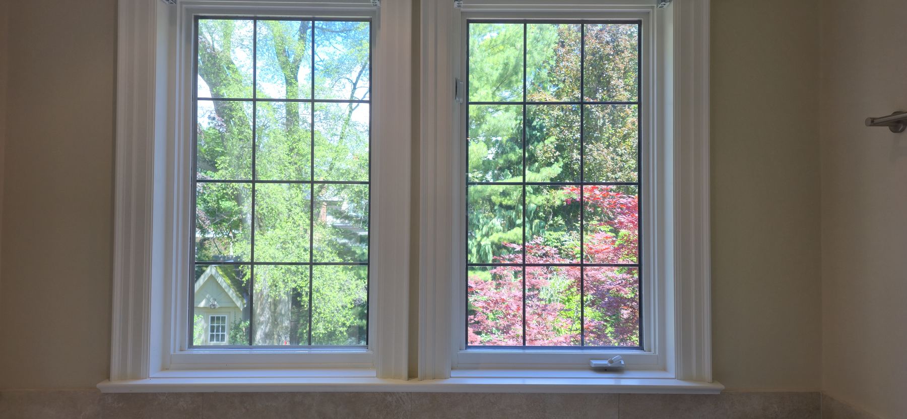 Bright garden view through clear solar window film — no glare, full view